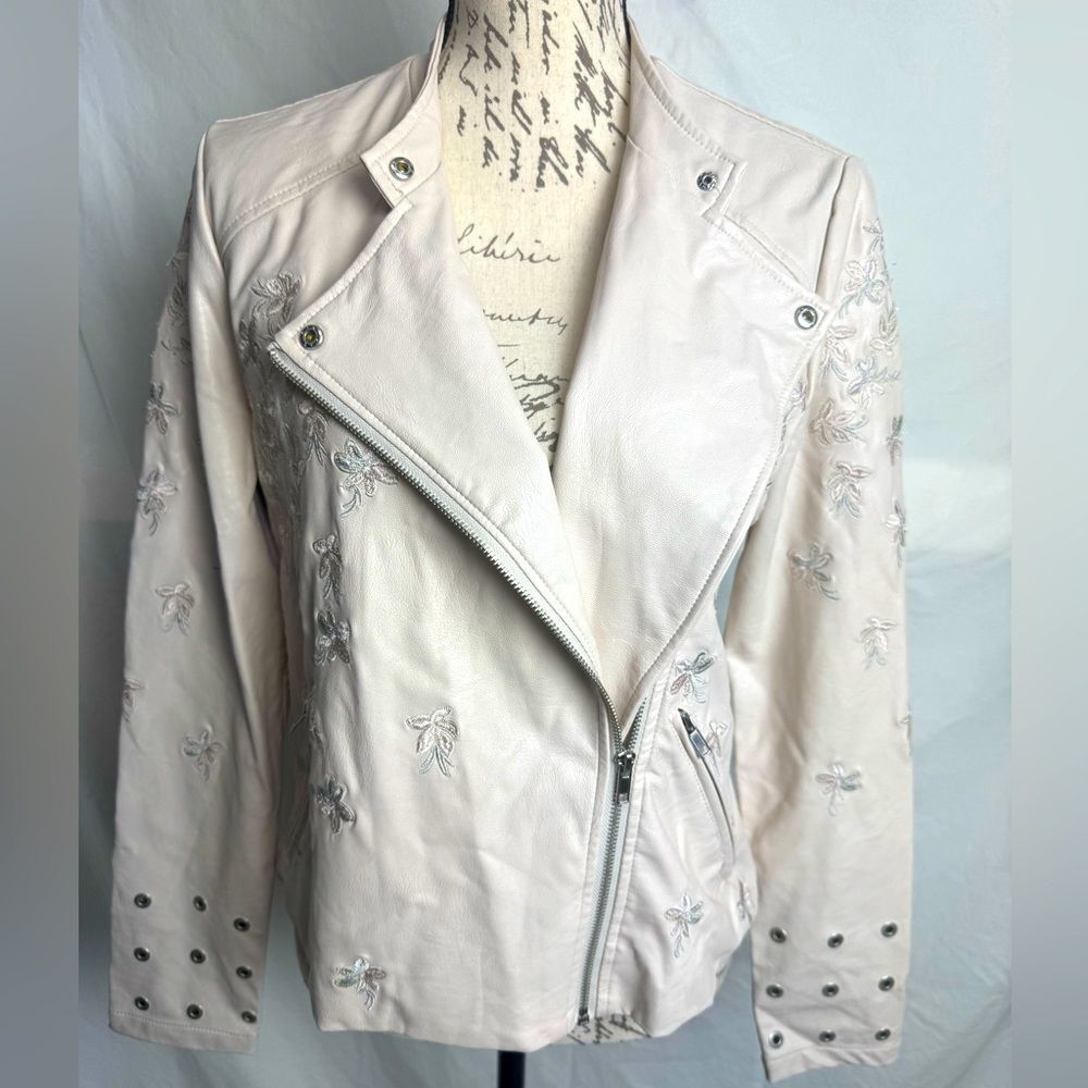 Lyssé Jamie Faux-Leather Embroidered Moto Jacket Size Small